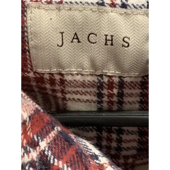 JACHS Flannel Button Up Mens Shirt Size XL Plaid Cotton Burgundy Long Sleeve - Picture 3 of 5
